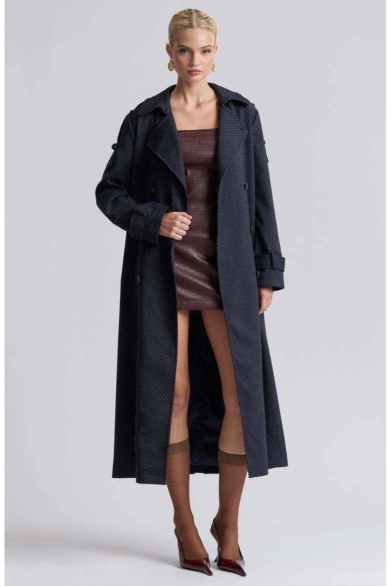Relaxed Double Breasted Jacquard Trench Coat, Alternate, color, NAVY JACQUARD