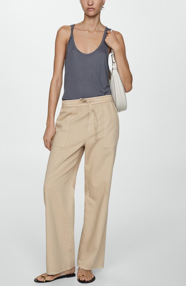 MANGO Elastic Waist Drawstring Pants, Alternate, color, Sand