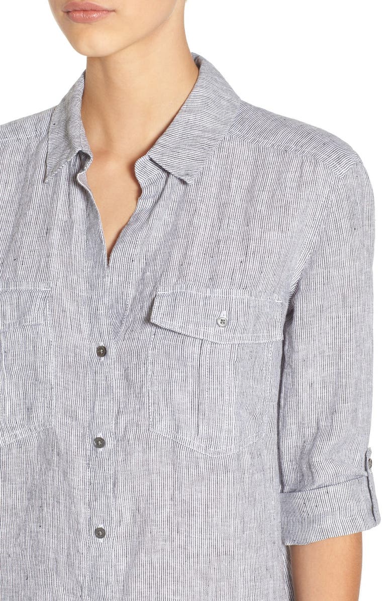 James Perse Button Front Linen Shirt, Alternate, color, 