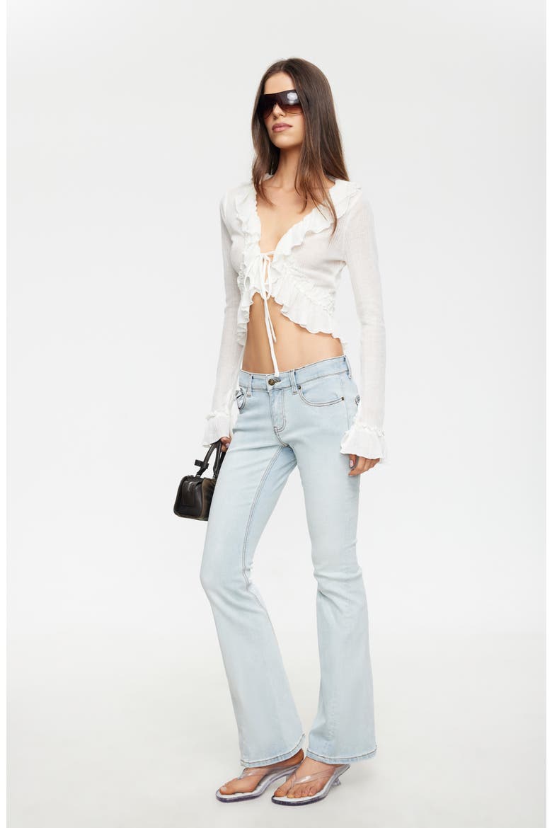 Venice Tie Front Ruffle Long Sleeve Top, Alternate, color, PORCELAIN