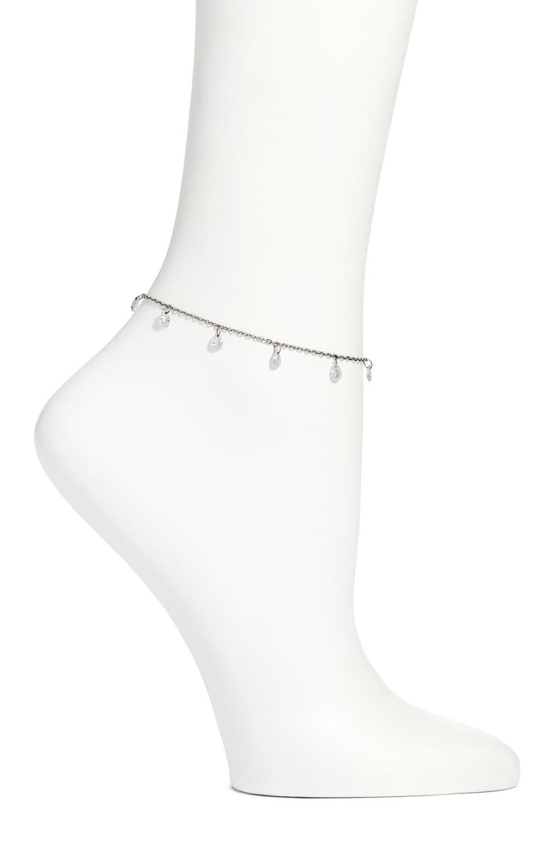 VIDAKUSH Dainty Crystal Drop Anklet, Main, color, Silver