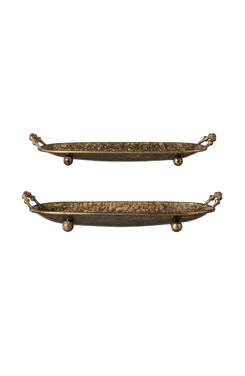 Glitzhome Set of 2 Oval Metal Gold Decorative Tray with Handles, Alternate, color, Gold