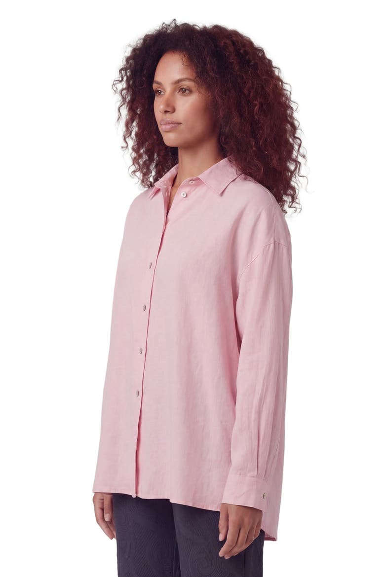 Womens Long Sleeve Linen Shirt, Alternate, color, FRESH PINK
