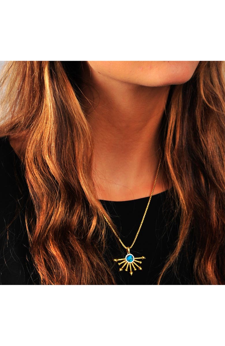 LuvMyJewelry Daybreak 14K Gold Vermeil Turquoise & Diamond Pendant Necklace, Alternate, color,