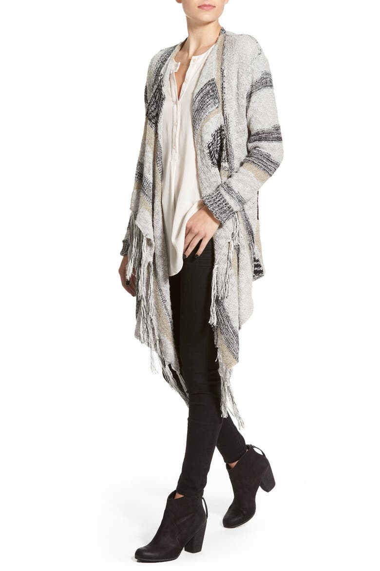 Intarsia Stripe Blanket Cardigan, Alternate, color, WHITE SNOW SCULPTURE JACQUARD
