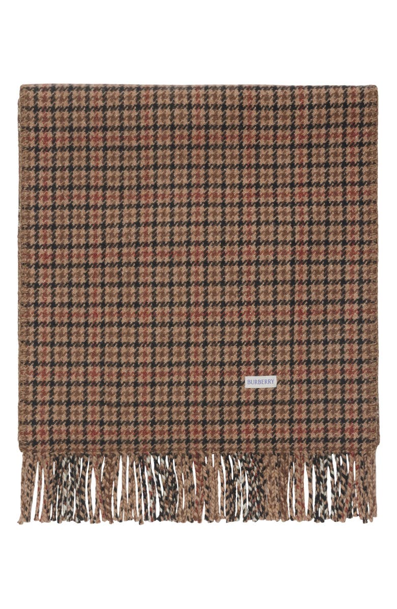 Burberry Reversible Check Cashmere & Wool Fringe Scarf, Alternate, color,