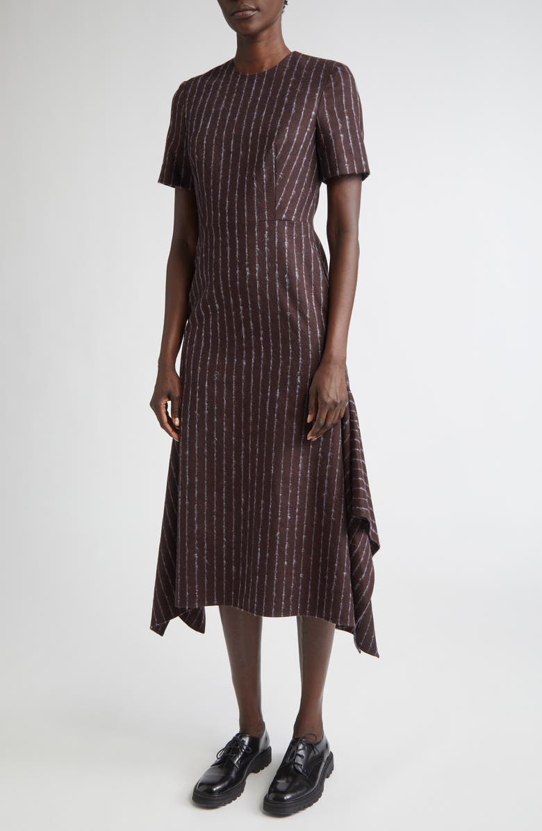 Erdem Pinstripe Short Sleeve Wool & Mohair Blend Midi Dress, Alternate, color, Dark Plum