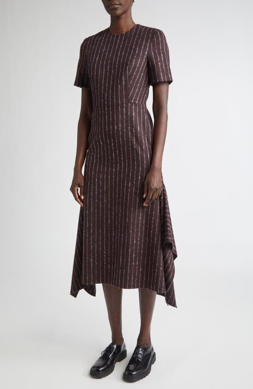 Erdem Pinstripe Short Sleeve Wool & Mohair Blend Midi Dress In Brown