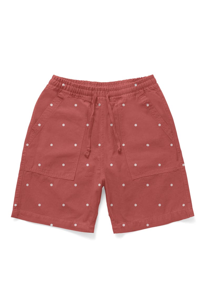 Polka Dot Cotton Poplin Drawstring Chef Shorts, Main, color, CLAY
