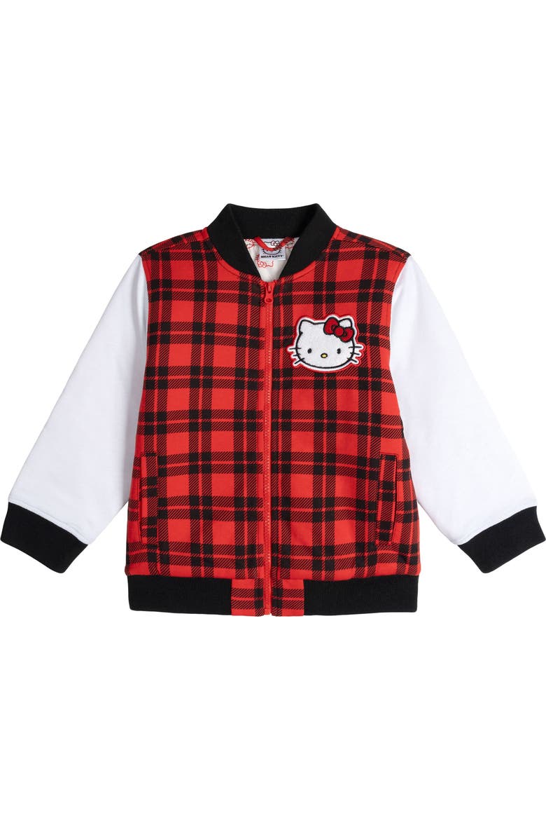 Varsity Bomber Jacket, Main, color, Hello Kitty Red Plaid