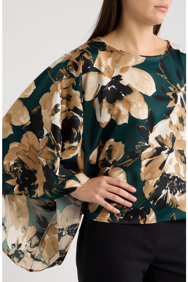 Bateau Neck Dolman Sleeve Cape Top, Alternate, color, PINE FOREST MULTI