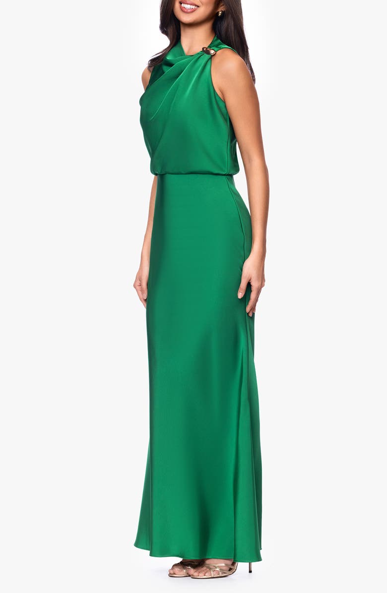 Betsy & Adam Clasp Detail Satin Gown, Alternate, color, Emerald