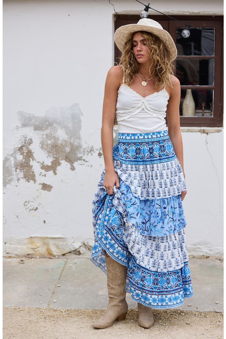 Ariel Tiered Maxi Skirt, Alternate, color, BLUEBERRY FIELDS