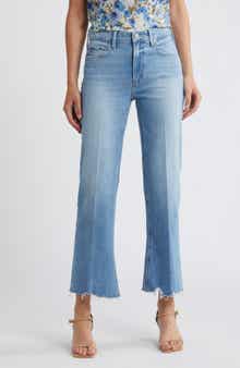 PAIGE Leenah Raw Hem High Waist Ankle Wide Leg Jeans