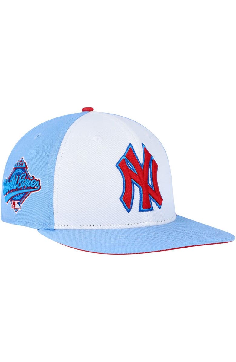 PRO STANDARD Men's Pro Standard White/Light Blue New York Yankees Blue Raspberry Ice Cream Drip Snapback Hat, Main, color,
