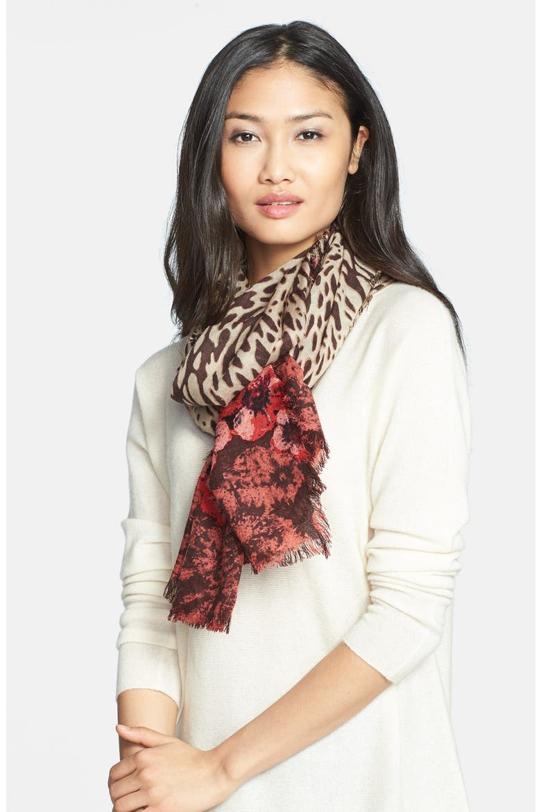 'Animalia Ripple' Wool Scarf, Main, color, TAN/ RED