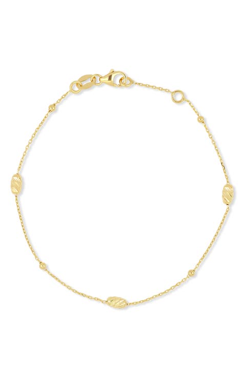 14K Yellow Gold Textured Station Chain Bracelet