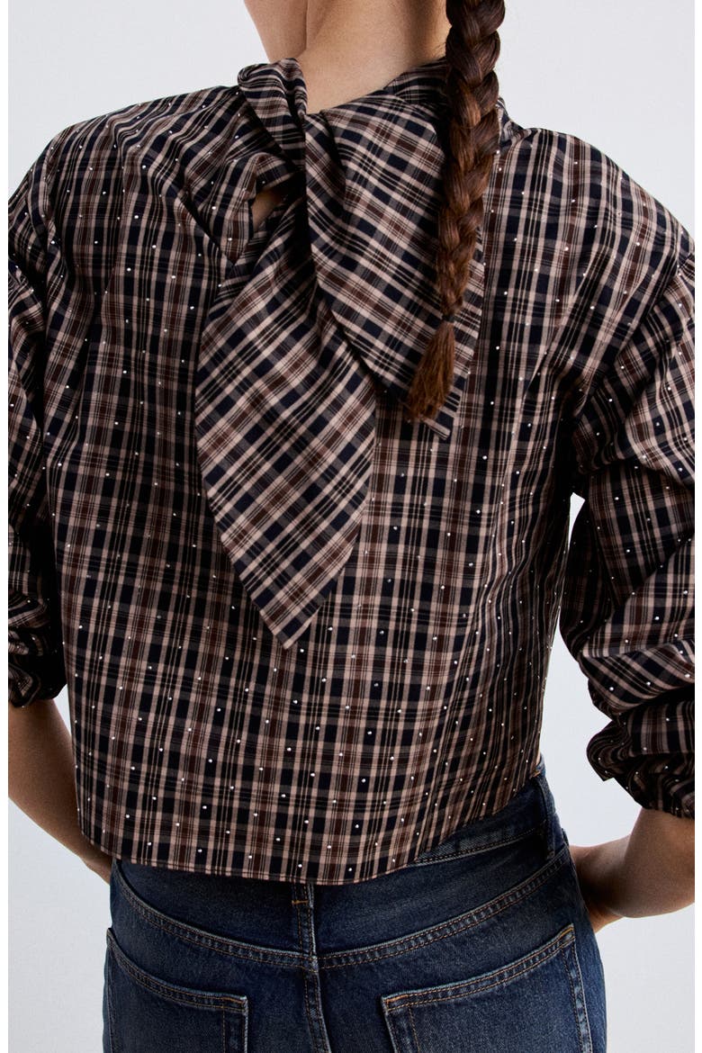 Rhinestone Plaid Top, Main, color, BROWN