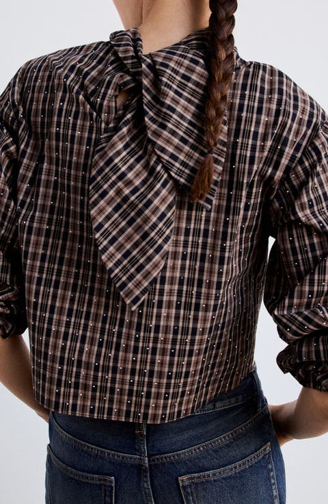 Rhinestone Plaid Top