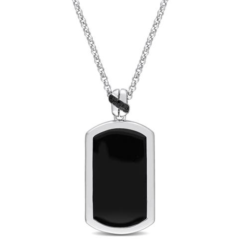 Black Diamond Accent Hexagon Enamel Necklace