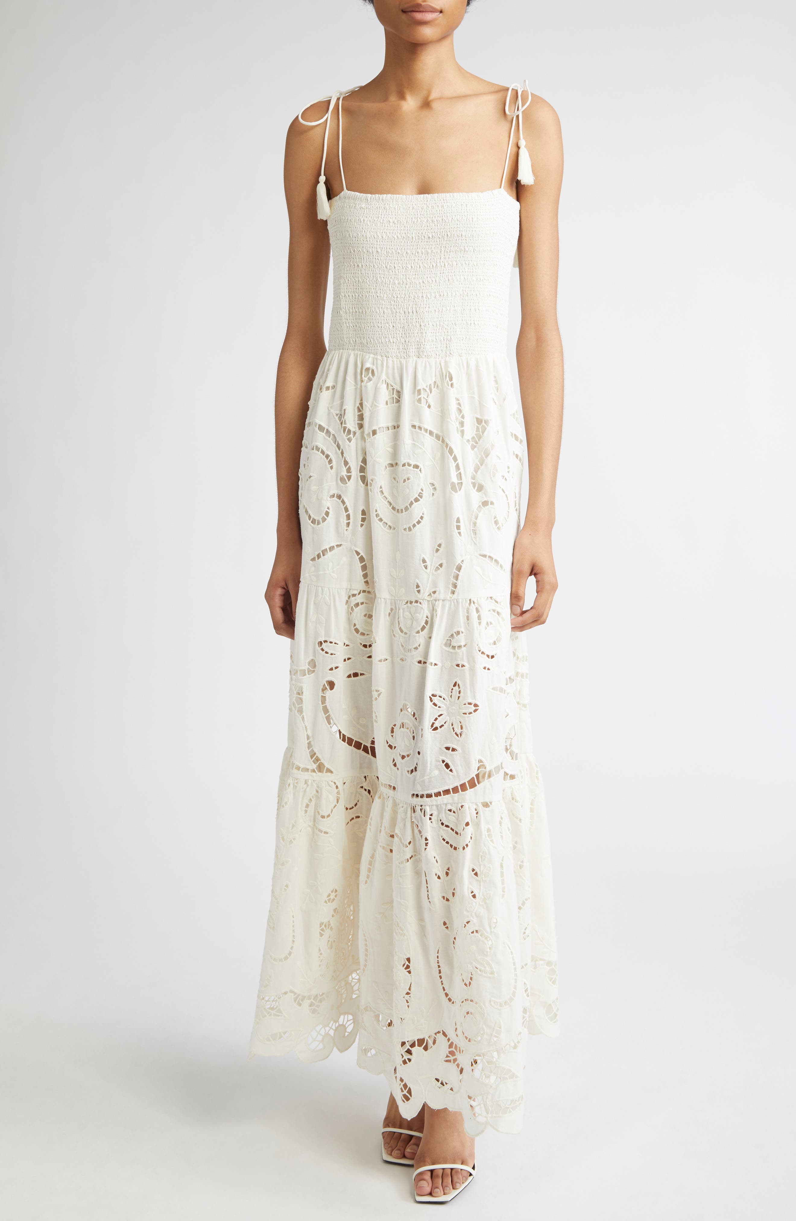 Alice + Olivia Marina Mixed Media Tiered Cotton & Linen Maxi Dress