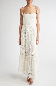 Alice + Olivia Marina Mixed Media Tiered Cotton & Linen Maxi Dress