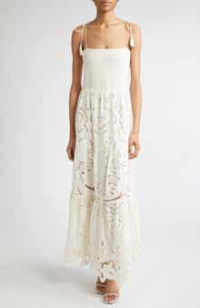 Alice + Olivia Marina Mixed Media Tiered Cotton & Linen Maxi Dress