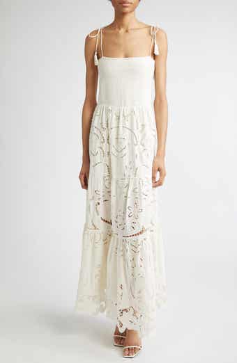 Alice + Olivia Marina Mixed Media Tiered Cotton & Linen Maxi Dress