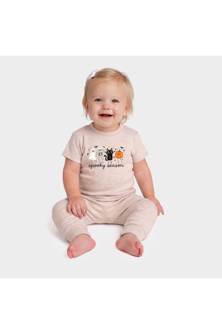 Spooky Season Stick Figures Infant Jogger Pant Crew Set, Main, color, Oatmeal