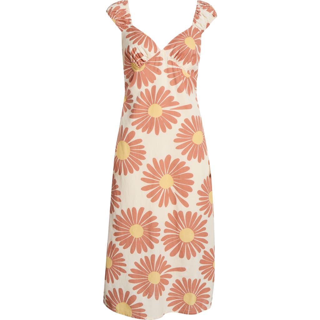 Billabong Shine On Floral Print Midi Dress In Brown