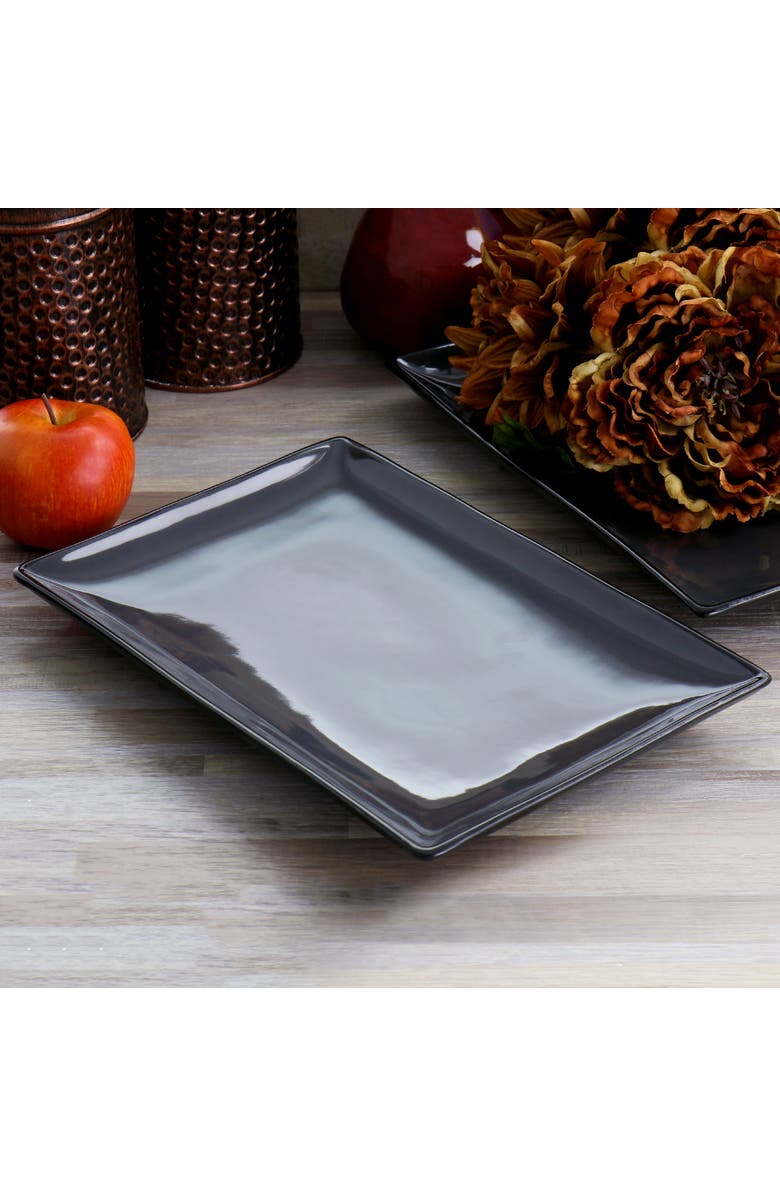 Gibson Home 2 Piece 12 Inch Rectangle Stoneware Platter Set, Alternate, color, Grey