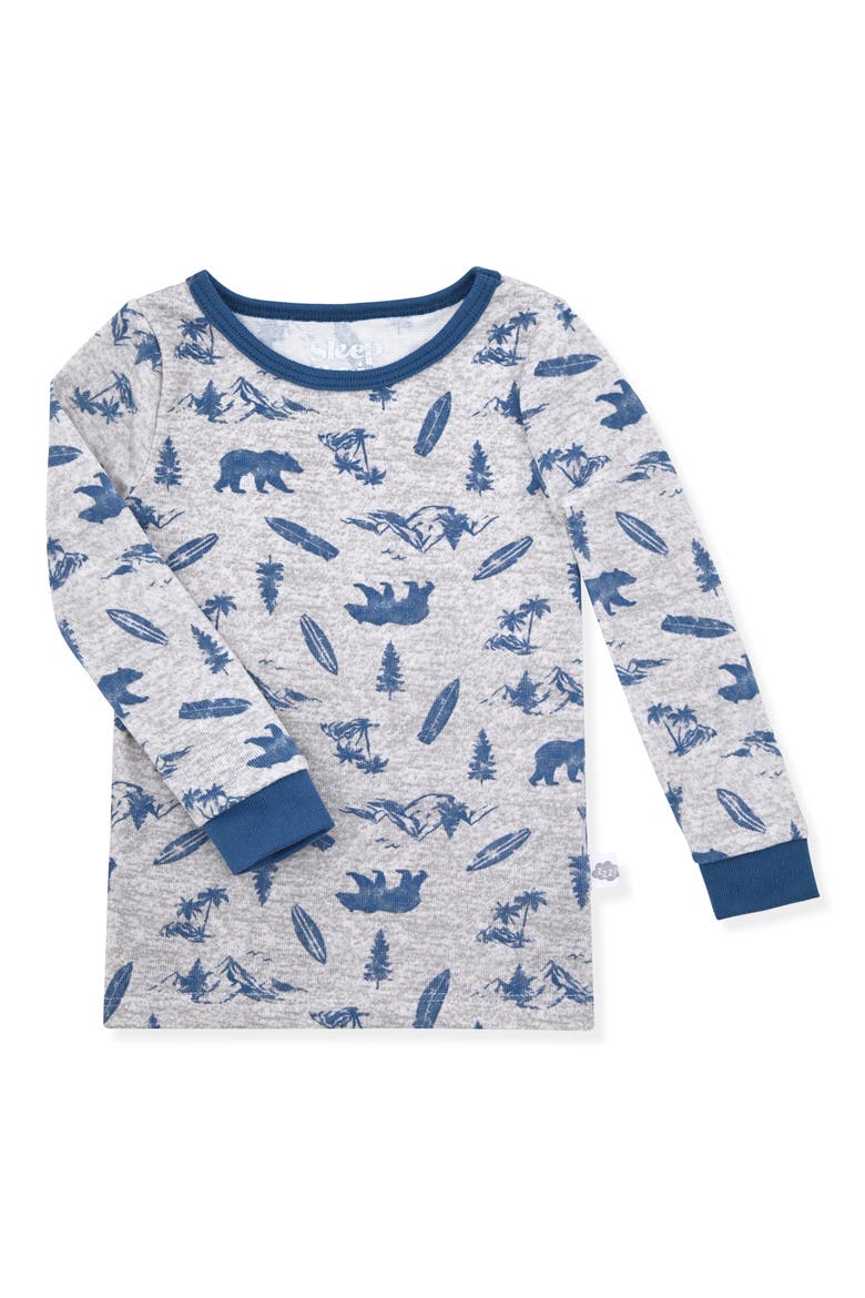 Print Fitted Two-Piece Pajamas & Socks Set, Alternate, color, GREY