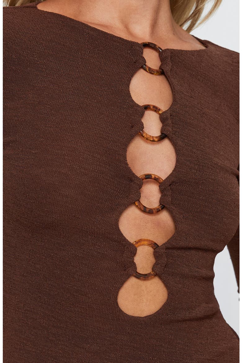 Dejonge Ring Detail Long Sleeve Minidress, Alternate, color, BROWN