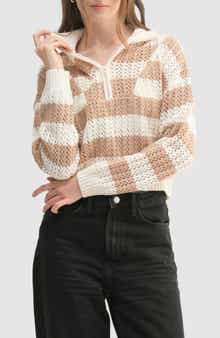 Lush Stripe Open Stitch Half Zip Sweater