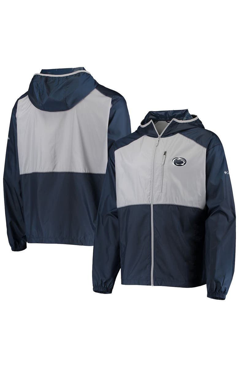 Columbia Men's Columbia Navy/Gray Penn State Nittany Lions Flash Forward Hoodie Full-Zip Lightweight Windbreaker, Main, color, 