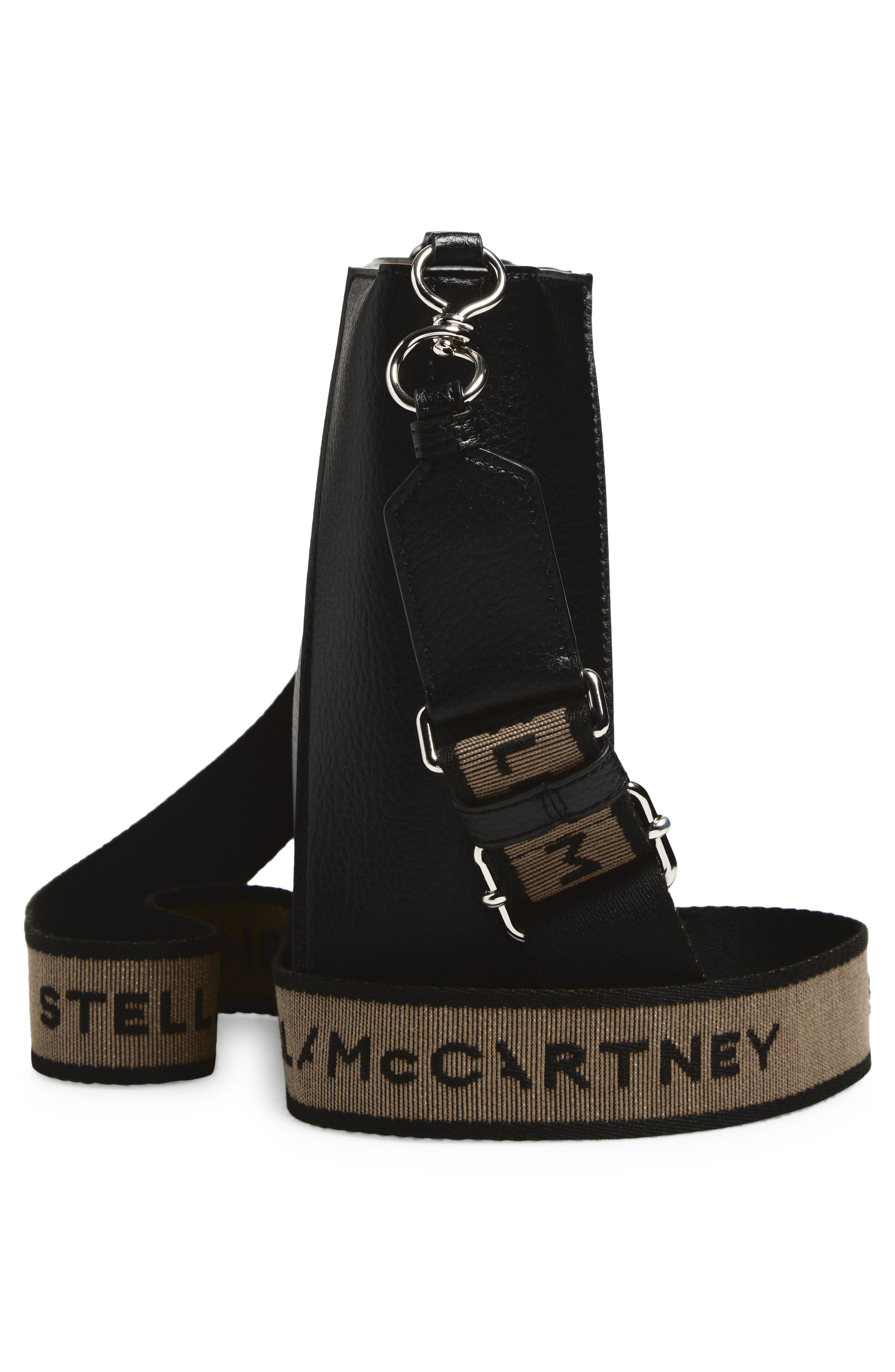 Stella McCartney Falabella Shimmer Faux Leather Tote, Alternate, color, Black