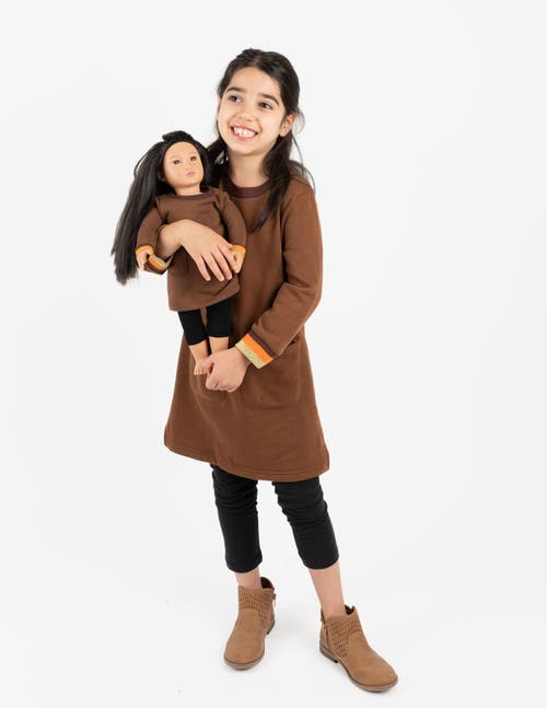 Leveret Girls Sweatshirt Dress With Matching Doll Dress In Brown