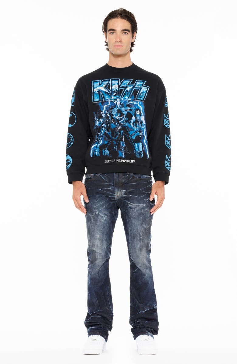 Cult of Individuality Kiss Crewneck Fleece Graphic Sweatshirt, Alternate, color, Black