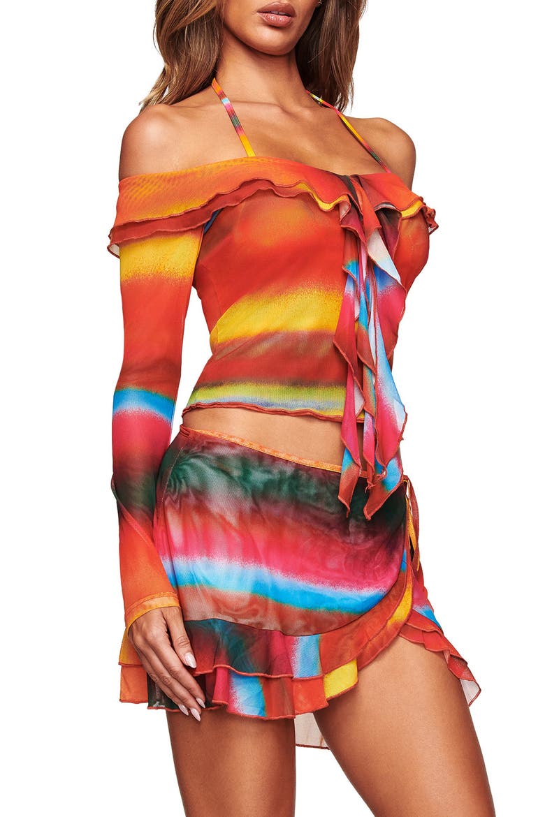 Mariska Off the Shoulder Mesh Top, Alternate, color, BALI STRIPE