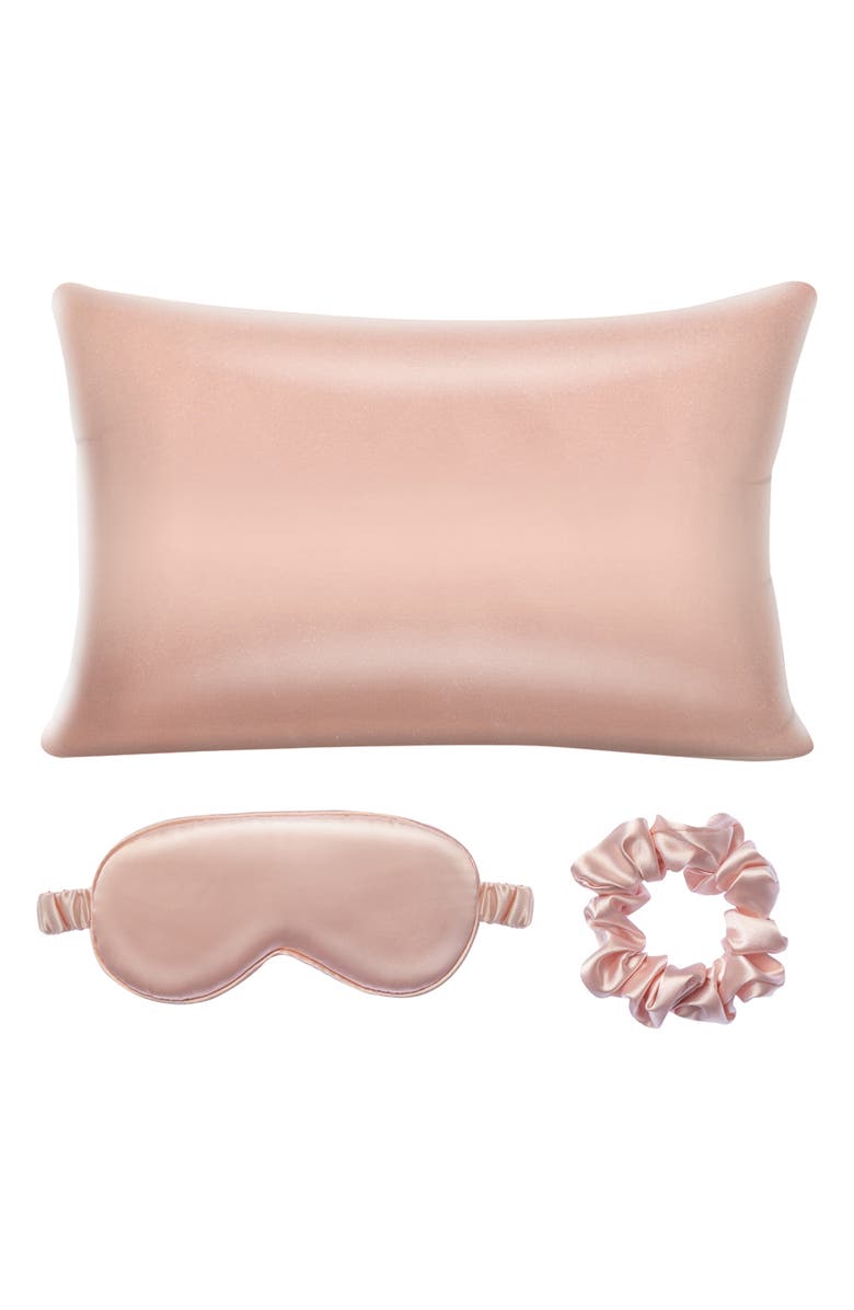 Market Fresh Beauty Mulberry Silk Sleep Mask, Pillowcase & Scrunchie Set, Main, color, Pink