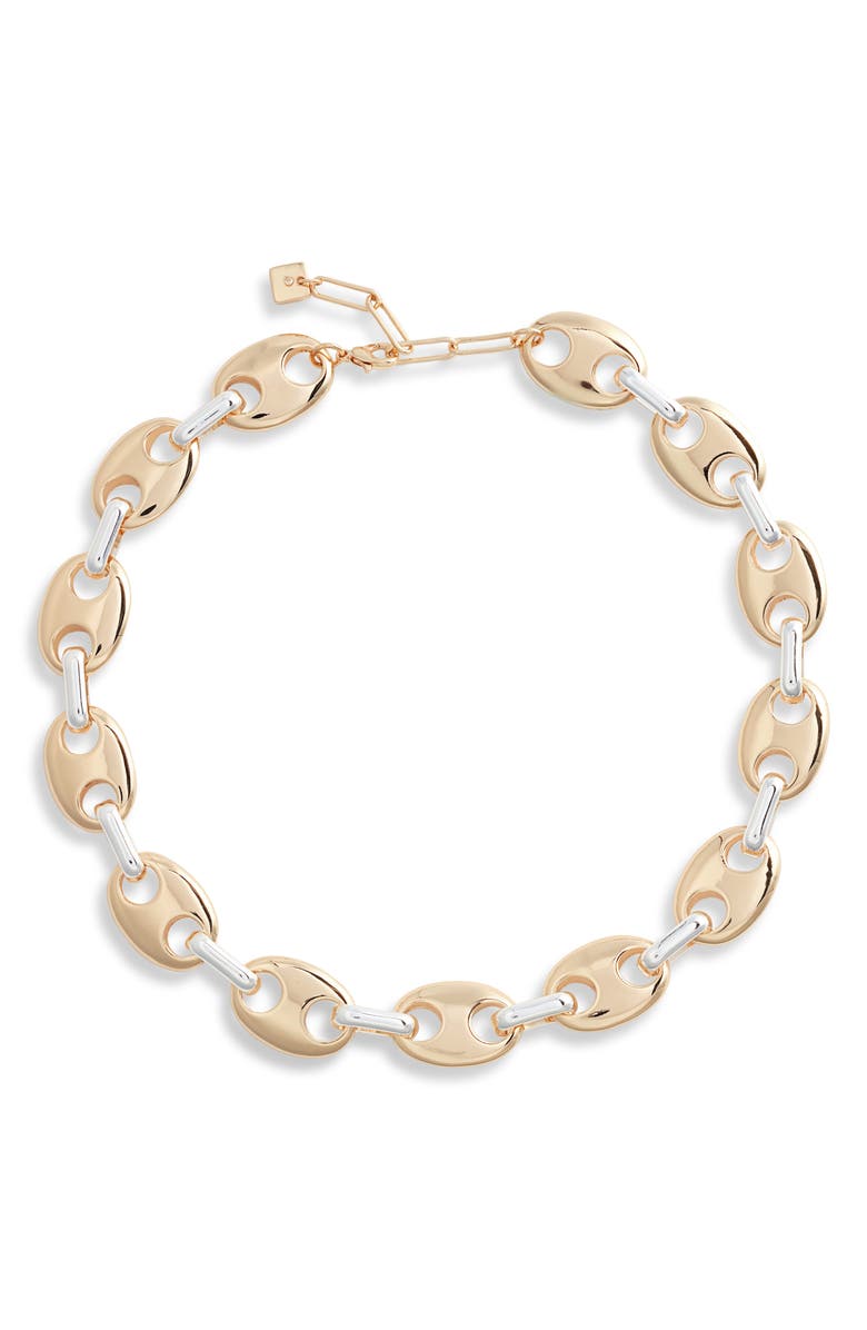 Open Edit Two Tone Puffy Mariner Link Necklace, Main, color, Silver- Gold