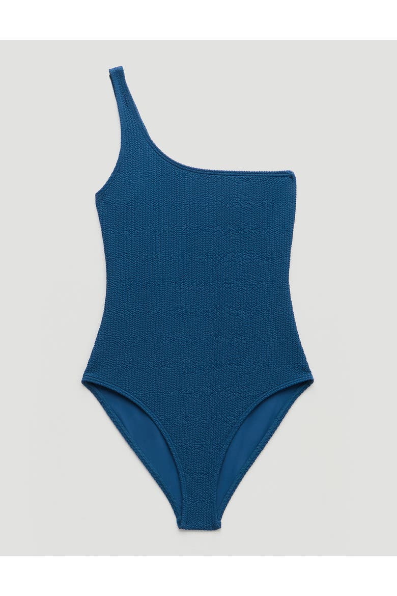 One Shoulder Crinkle Swimsuit, Alternate, color, Navy Blue