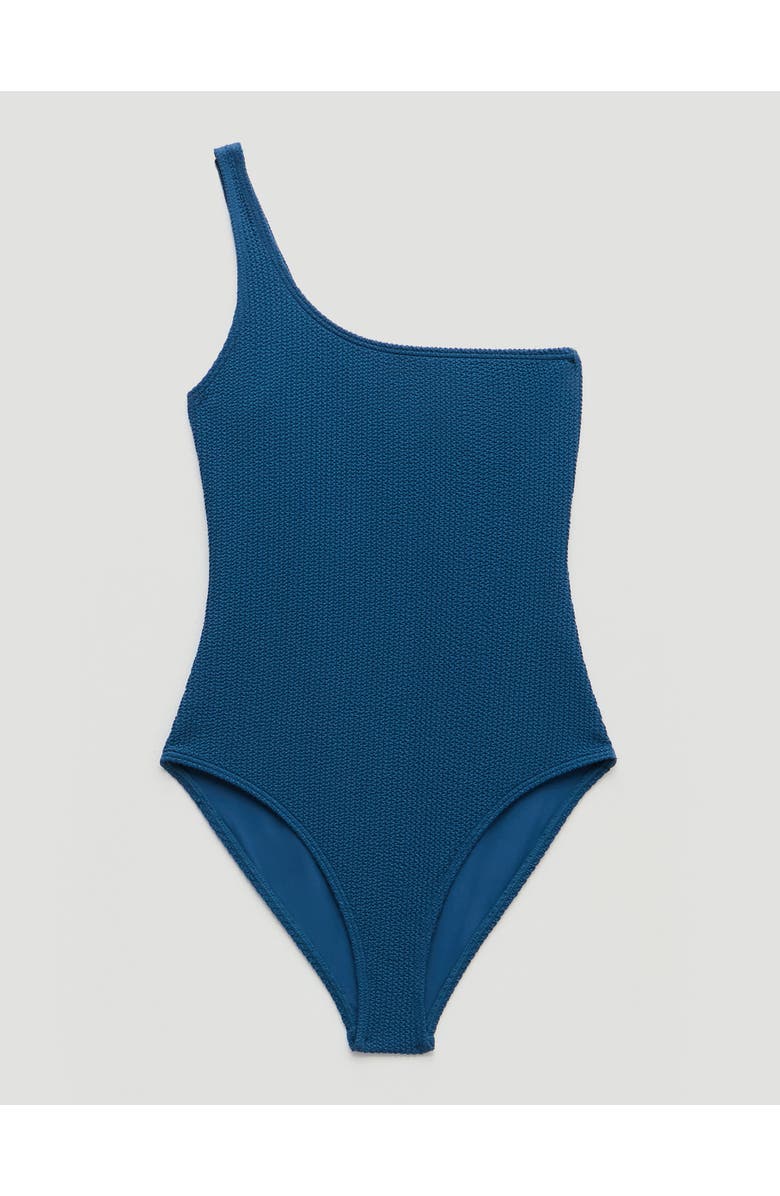 Hush One Shoulder Crinkle Swimsuit, Alternate, color, Navy Blue