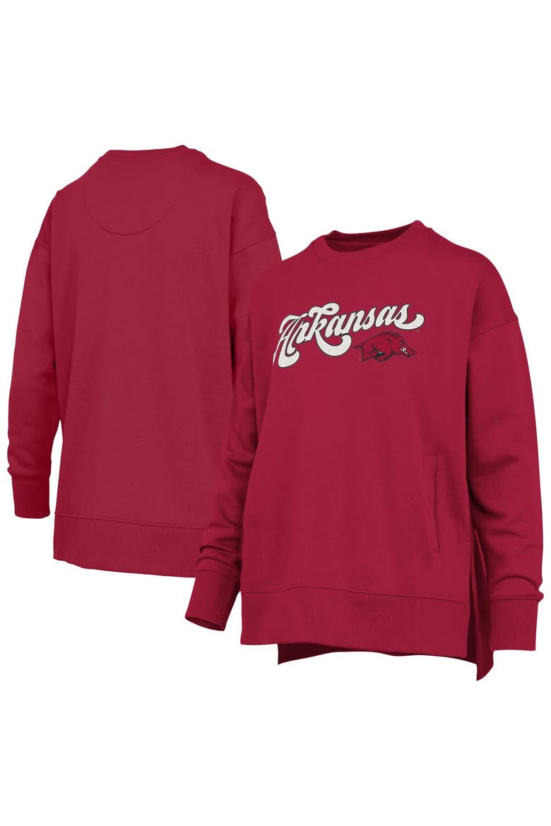Women's Pressbox Cardinal Arkansas Razorbacks Bonanza Chenille Harper Script Sweatshirt, Main, color, Cardinal