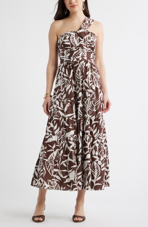 Chelsea28 Twist One-Shoulder Maxi Dress in Brown Abstract Floral at Nordstrom, Size Medium