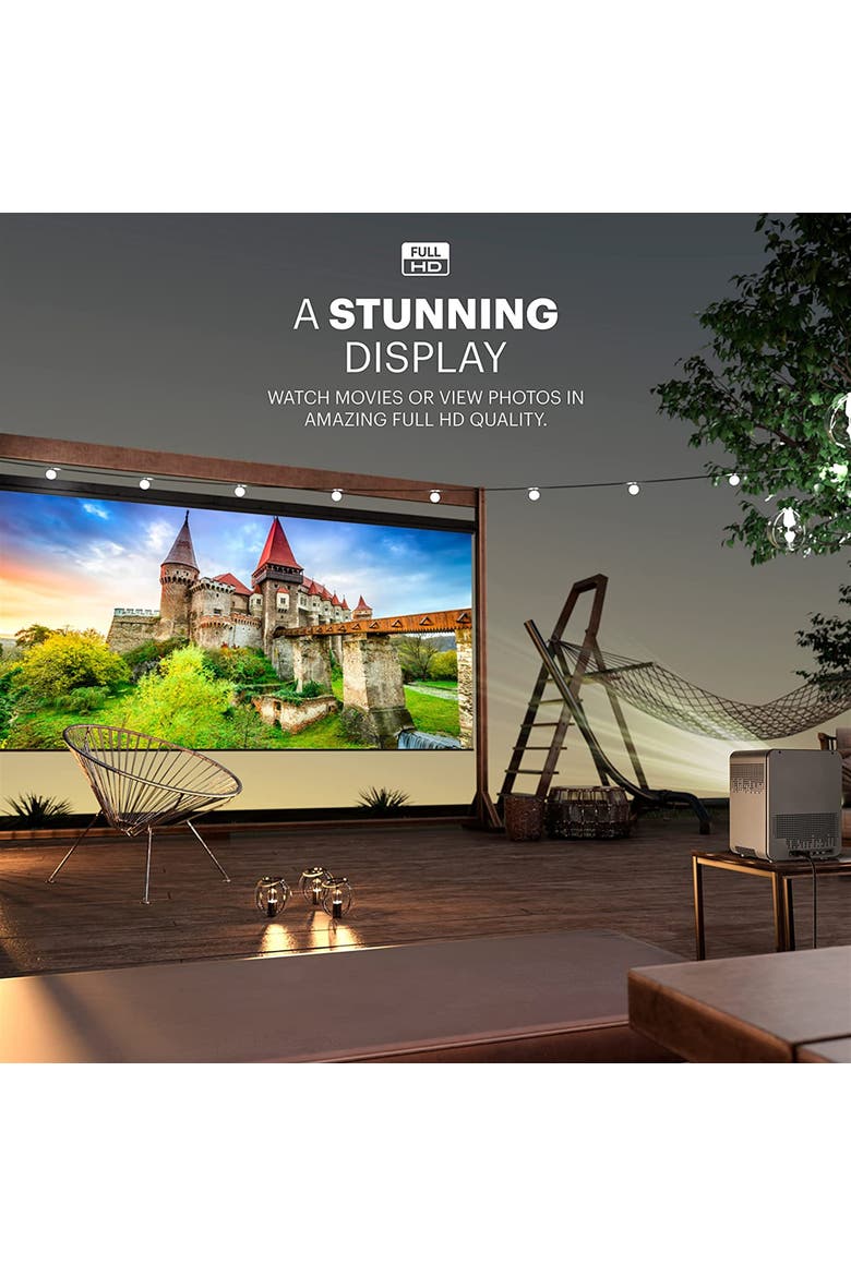 FLIK HD10 Smart Projector, 1080p Portable Projector with Bluetooth, Wi-Fi & Android TV - Black, Alternate, color, White