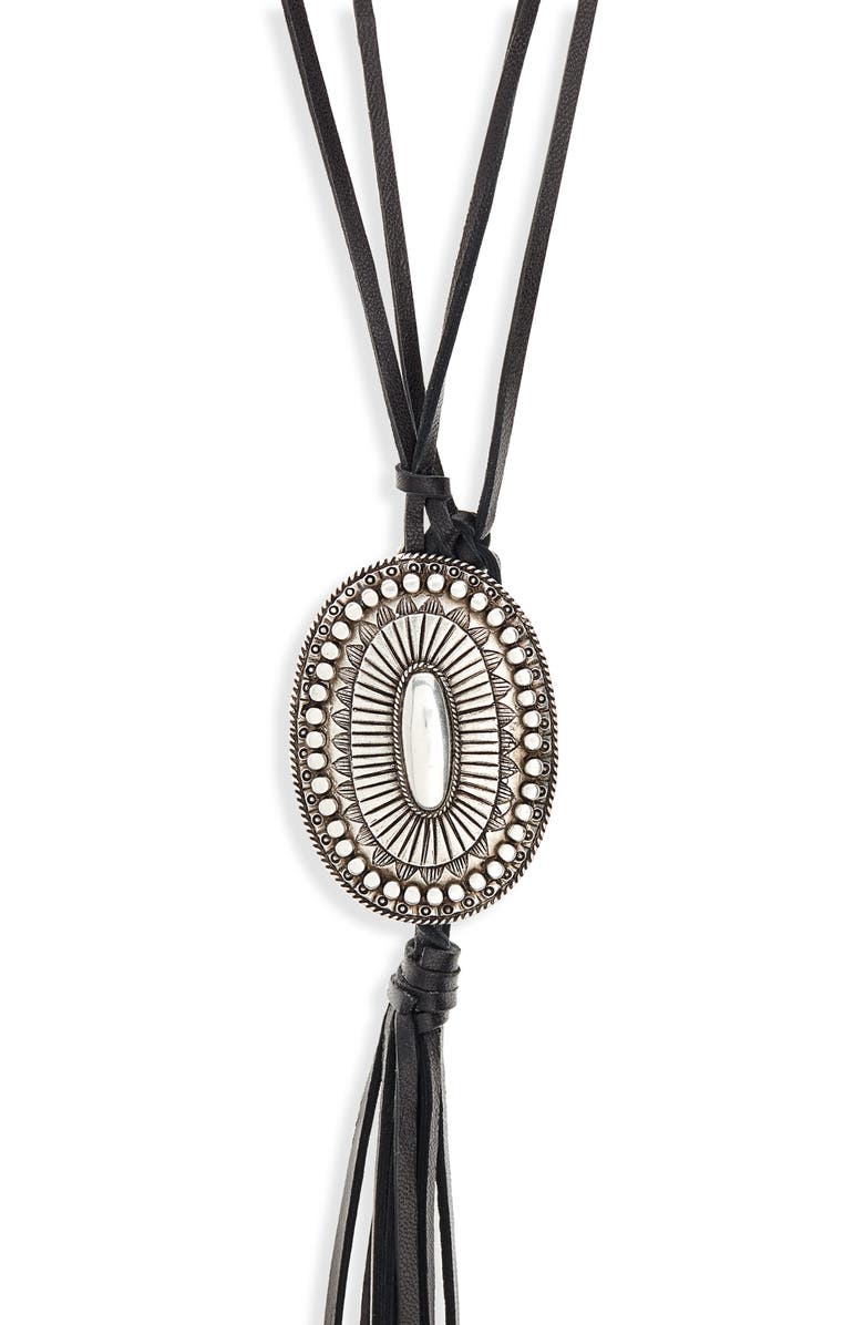 Saint Laurent Buckle Tassel Necklace, Main, color,