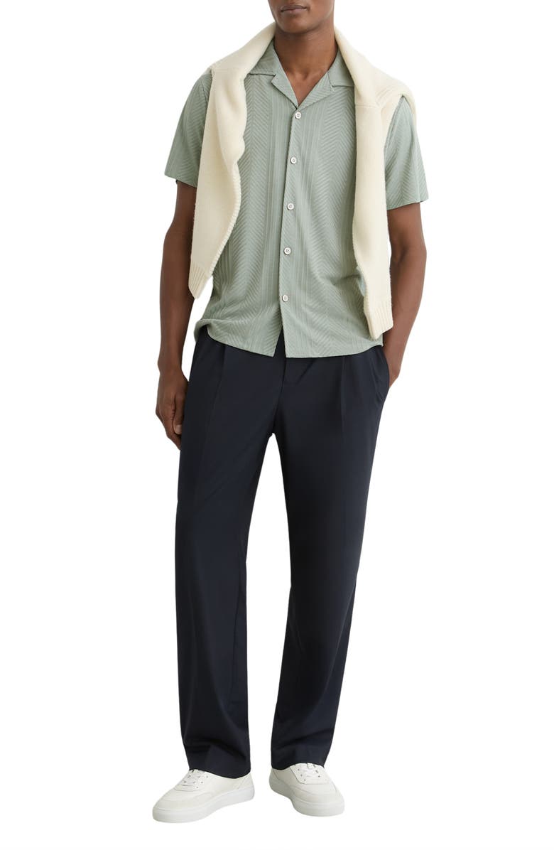 Reiss Frederick Textured Stripe Camp Shirt, Alternate, color, Mint Green
