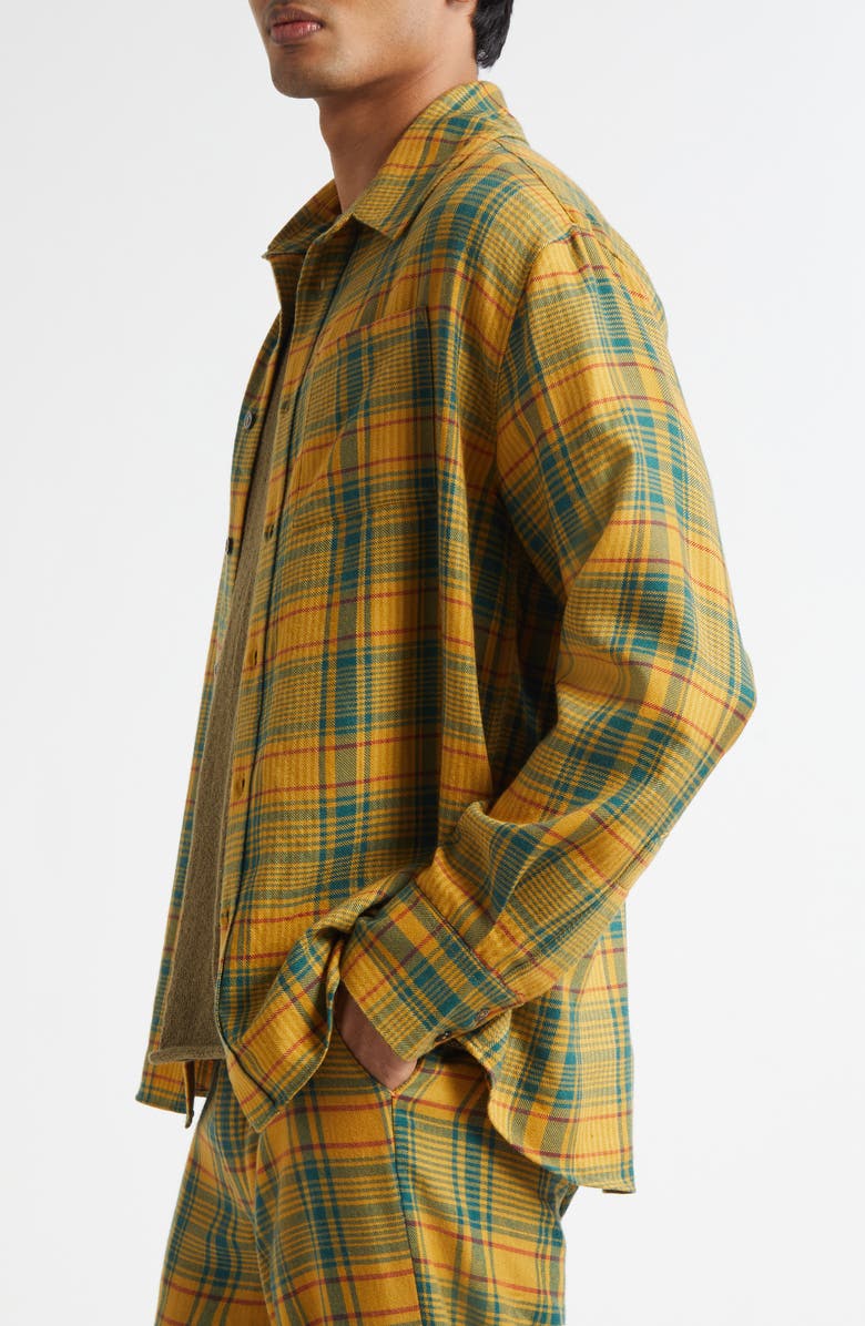 The Elder Statesman Plaid Pashmina Big Cashmere & Wool Button-Up Shirt, Alternate, color, Sunshine Plaid