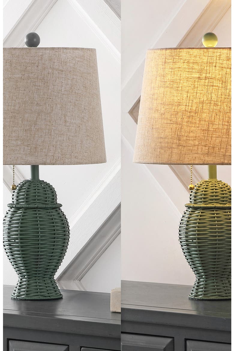 Margie Wicker 20.5" Bohemian Rustic Iron LED Table Lamp, Alternate, color, Green
